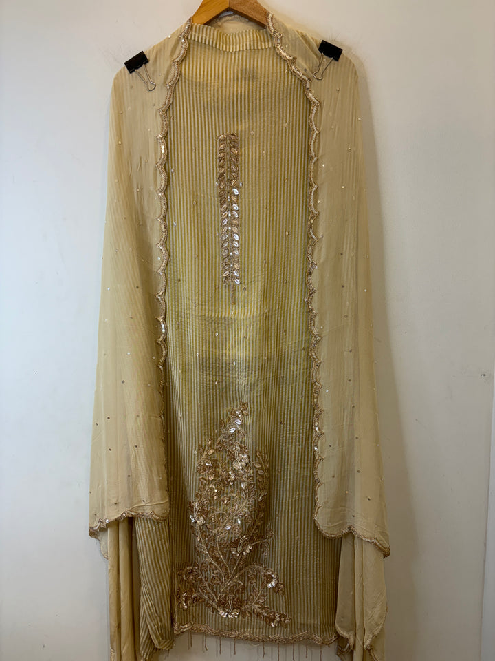 Noor – Tissue Golden Stripes Suit