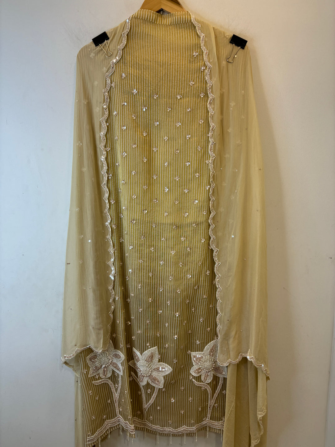 Ivory Handwork Tissue Golden Stripes Suit