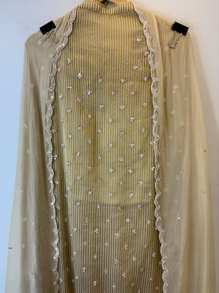 Ivory Handwork Tissue Golden Stripes Suit