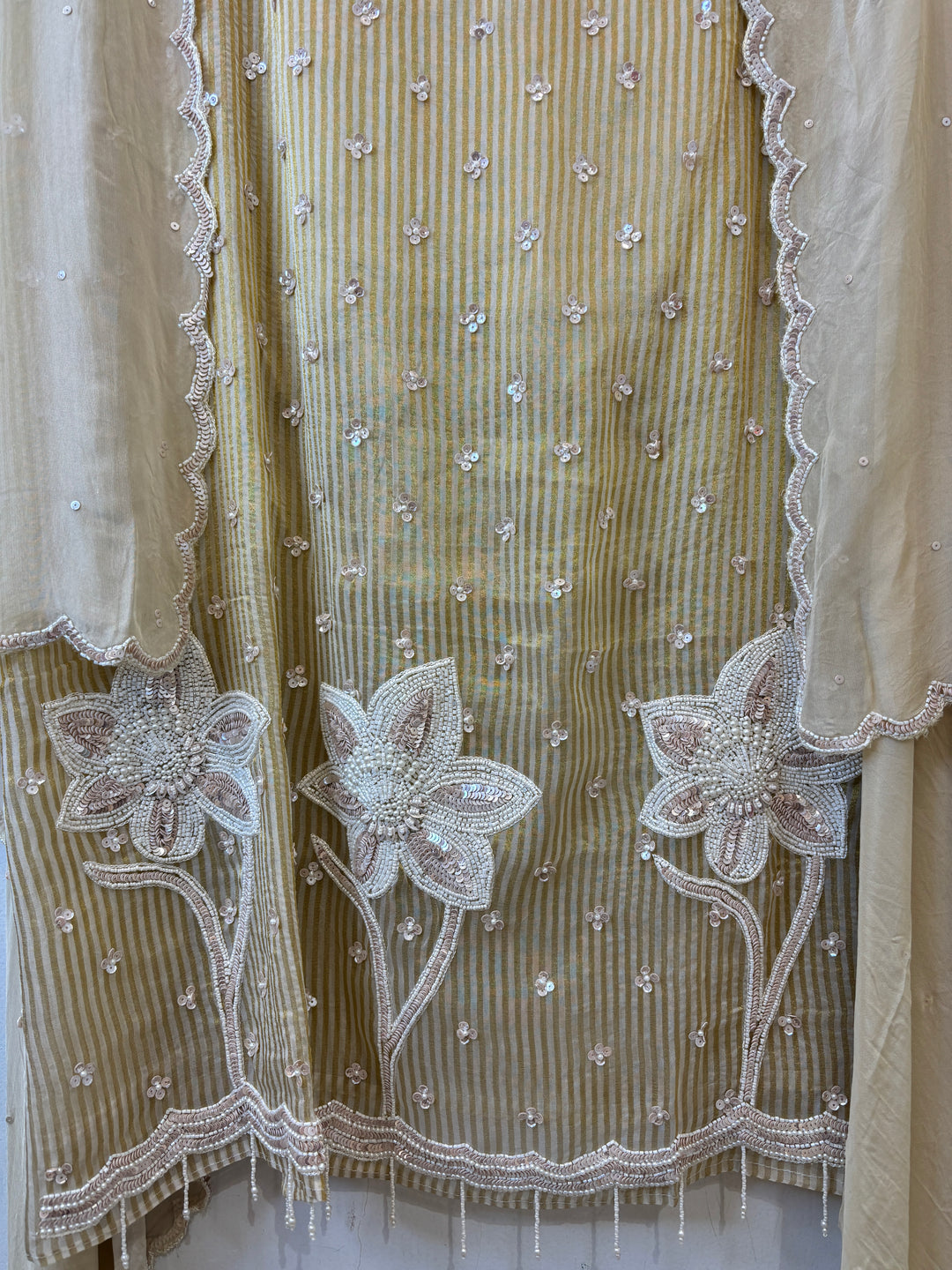 Ivory Handwork Tissue Golden Stripes Suit