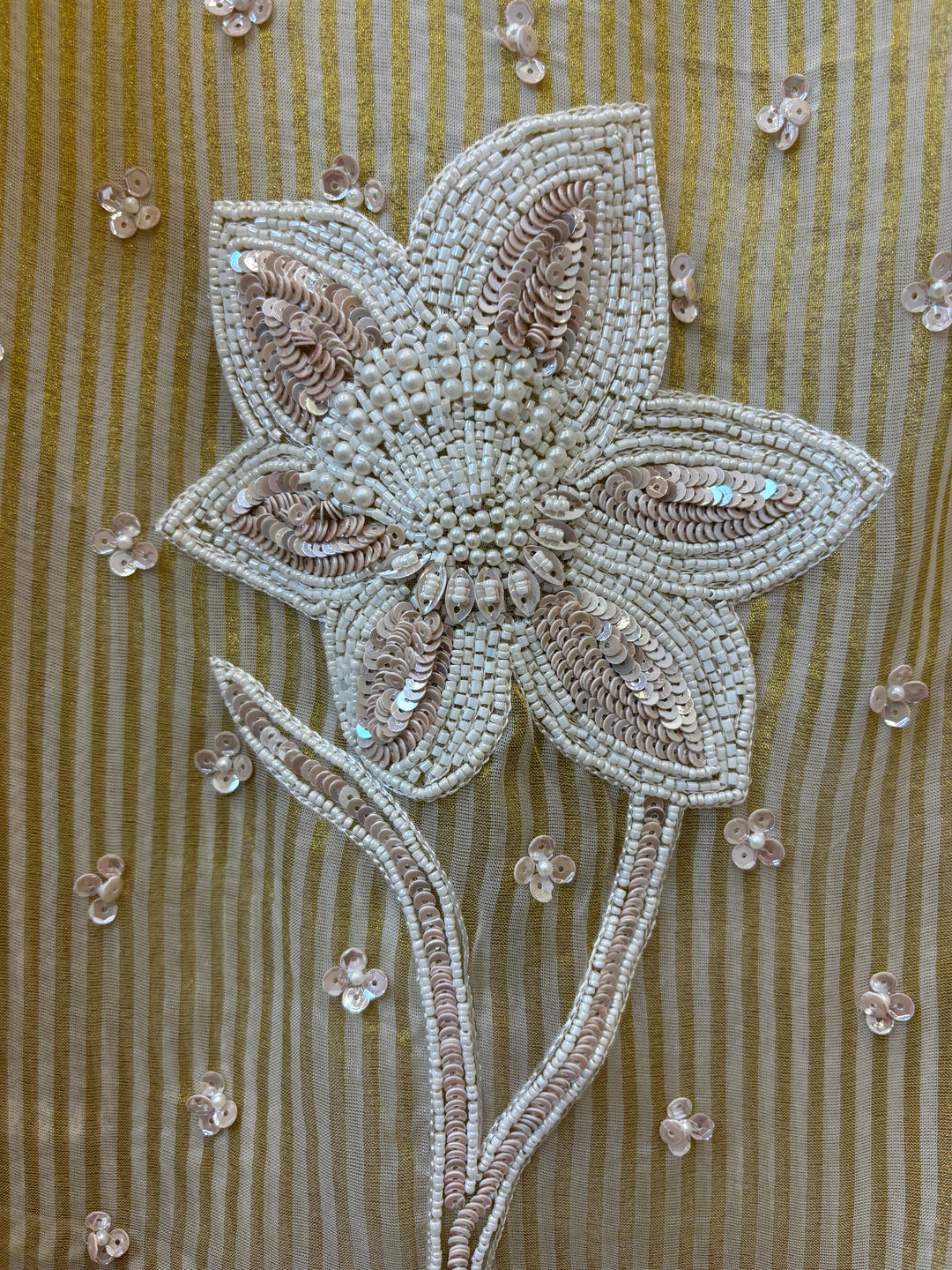 Ivory Handwork Tissue Golden Stripes Suit
