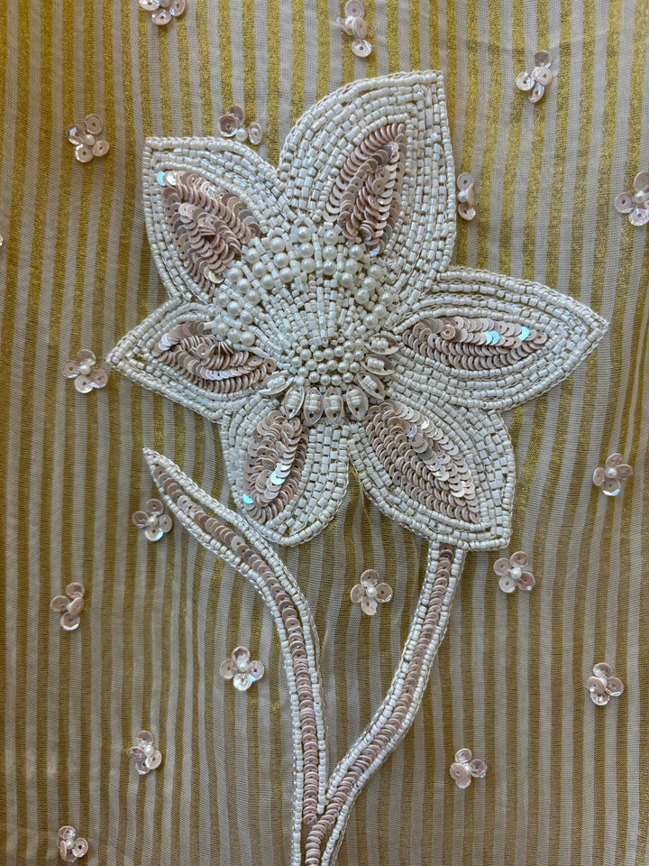 Ivory Handwork Tissue Golden Stripes Suit