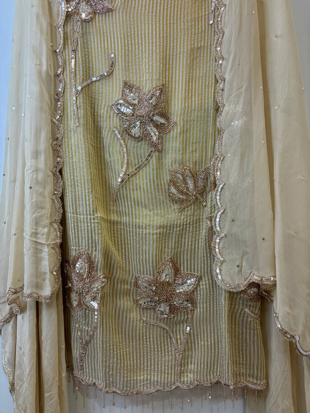 Ivory Tissue Golden Stripes Suit