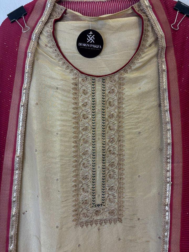 Amara – Tissue &amp; Organza Embroidered Suit