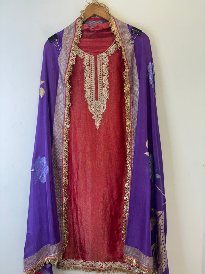 Zenya – Shimmer Tissue Suit with Banarasi Dupatta