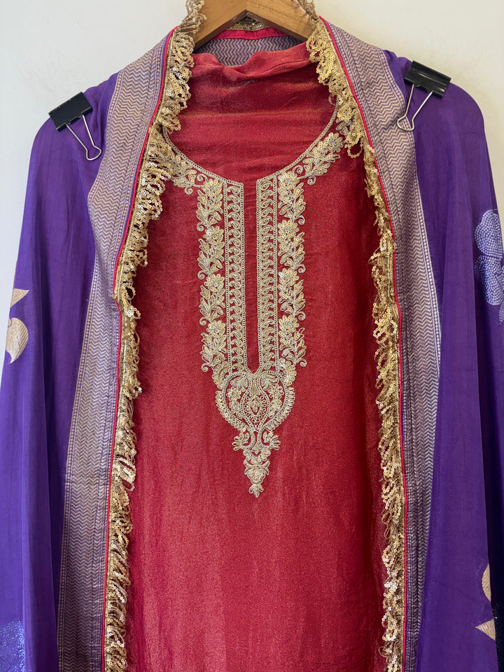 Zenya – Shimmer Tissue Suit with Banarasi Dupatta