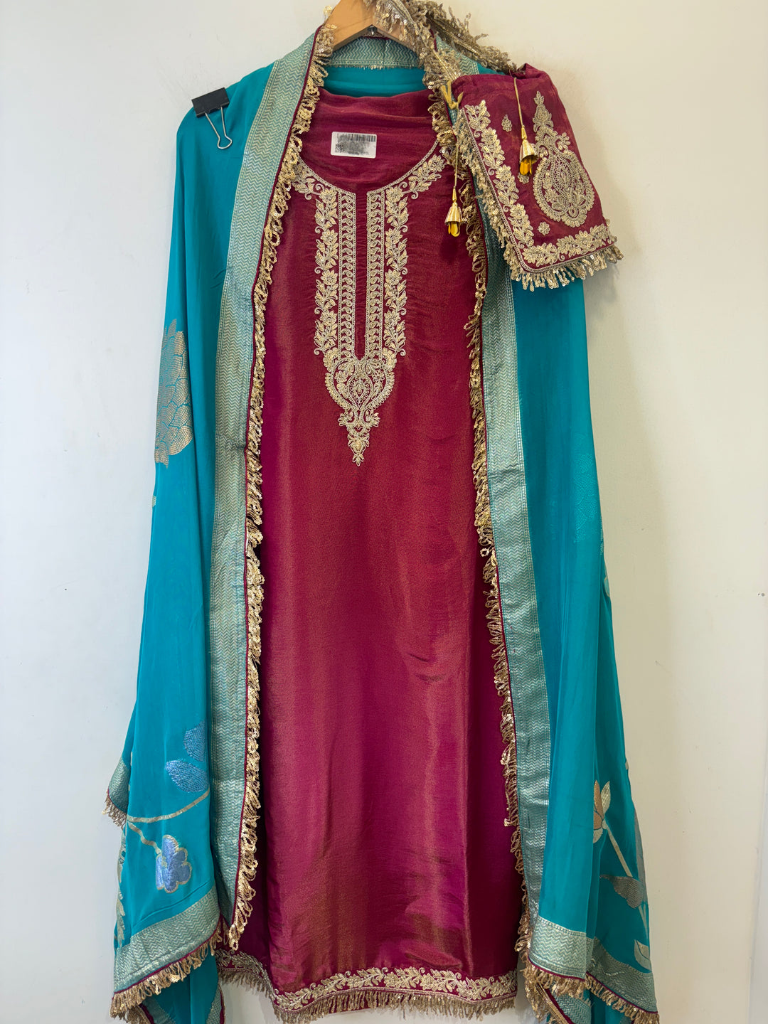 Zenya – Shimmer Tissue Suit with Banarasi Dupatta