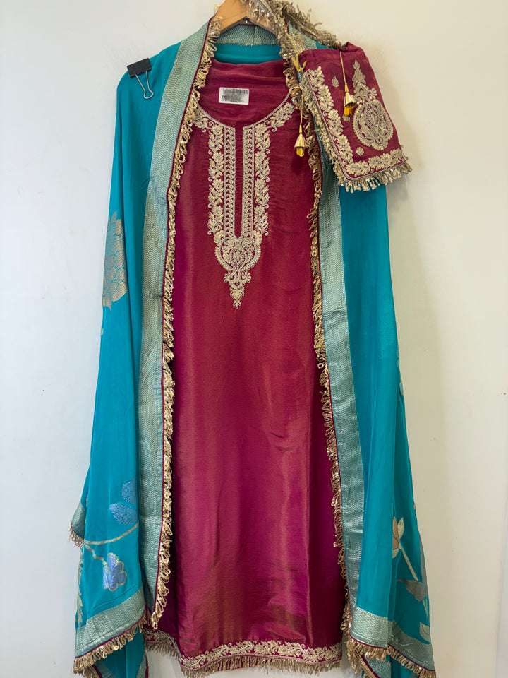 Zenya – Shimmer Tissue Suit with Banarasi Dupatta