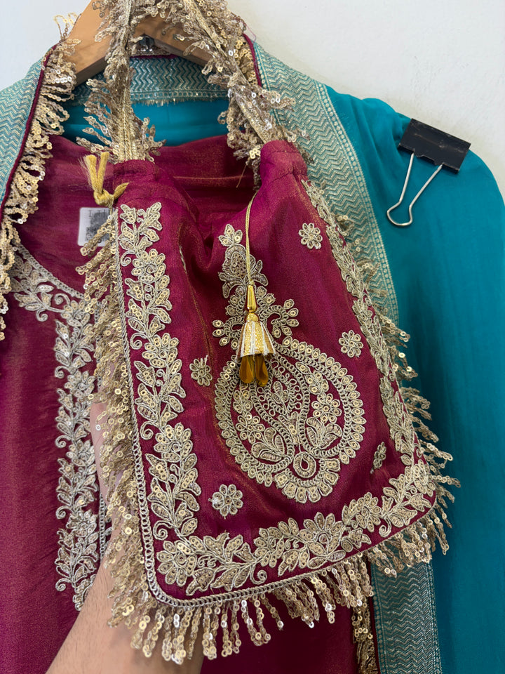 Zenya – Shimmer Tissue Suit with Banarasi Dupatta