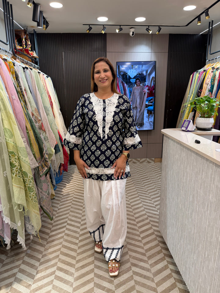 Aafiya – Dark Blue Cotton Printed Co-Ord Set