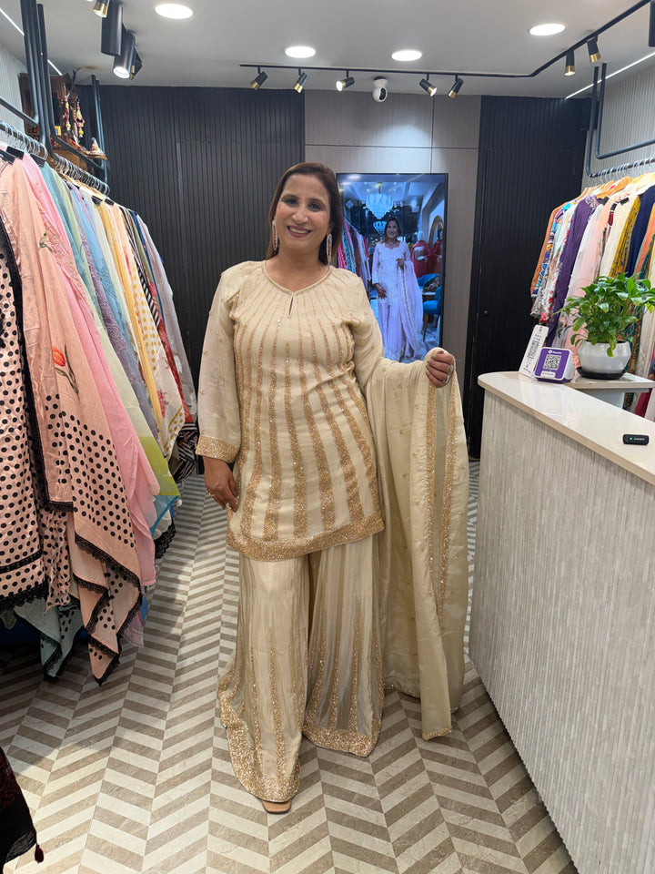 Meher – Ivory Tissue Sequin Cut Dana Sharara Set