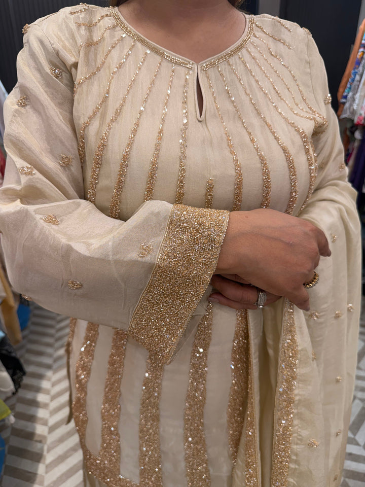Meher – Ivory Tissue Sequin Cut Dana Sharara Set