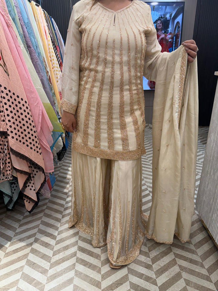 Meher – Ivory Tissue Sequin Cut Dana Sharara Set