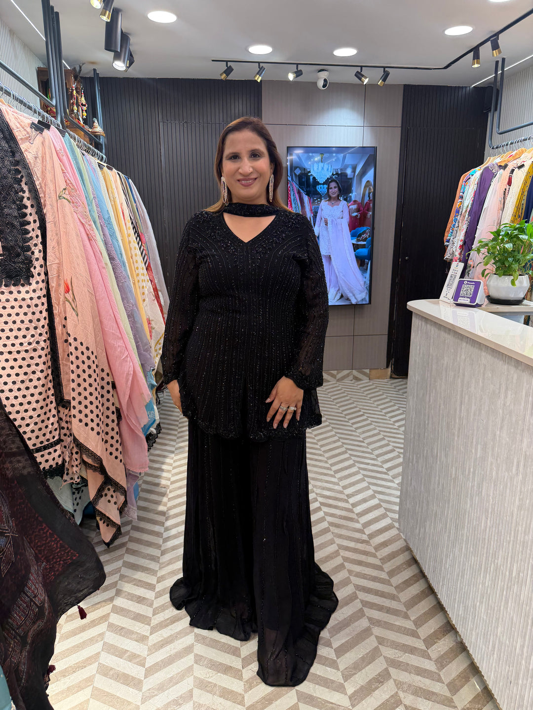 Aafreen – Black Georgette Cut Dana Beaded Sharara Set