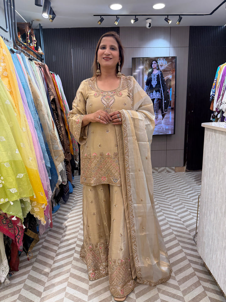 Meher – Gold Tissue Heavy Handwork Sharara Set