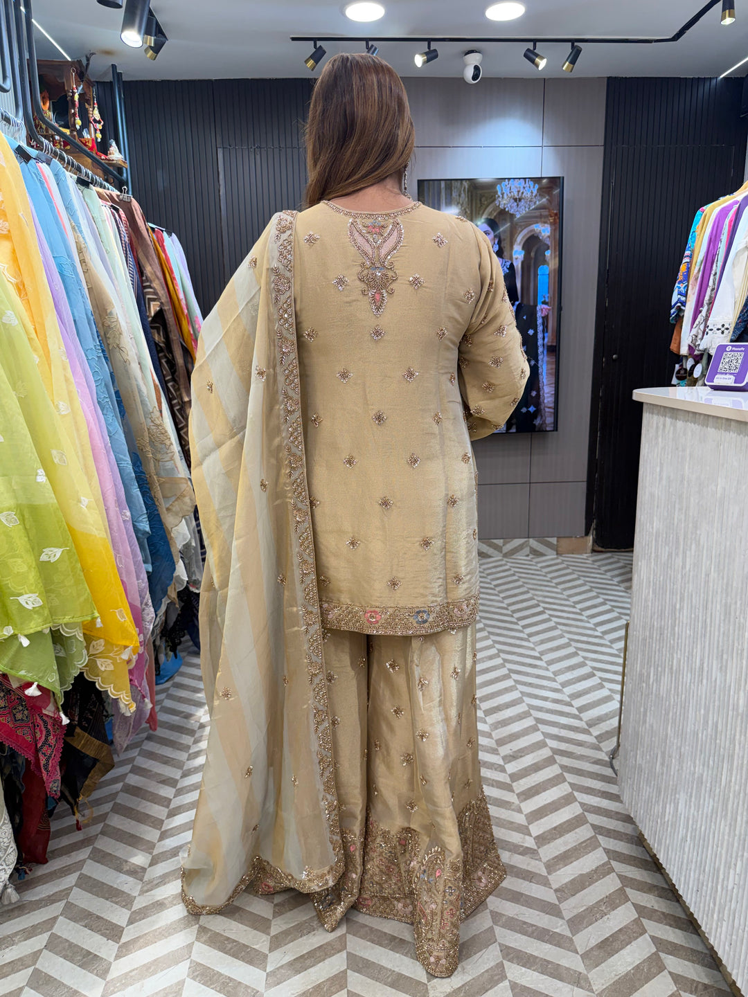 Meher – Gold Tissue Heavy Handwork Sharara Set