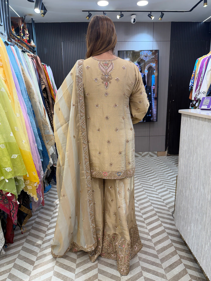 Meher – Gold Tissue Heavy Handwork Sharara Set