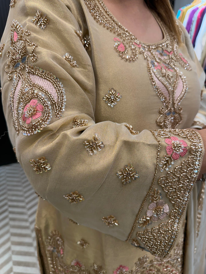 Meher – Gold Tissue Heavy Handwork Sharara Set