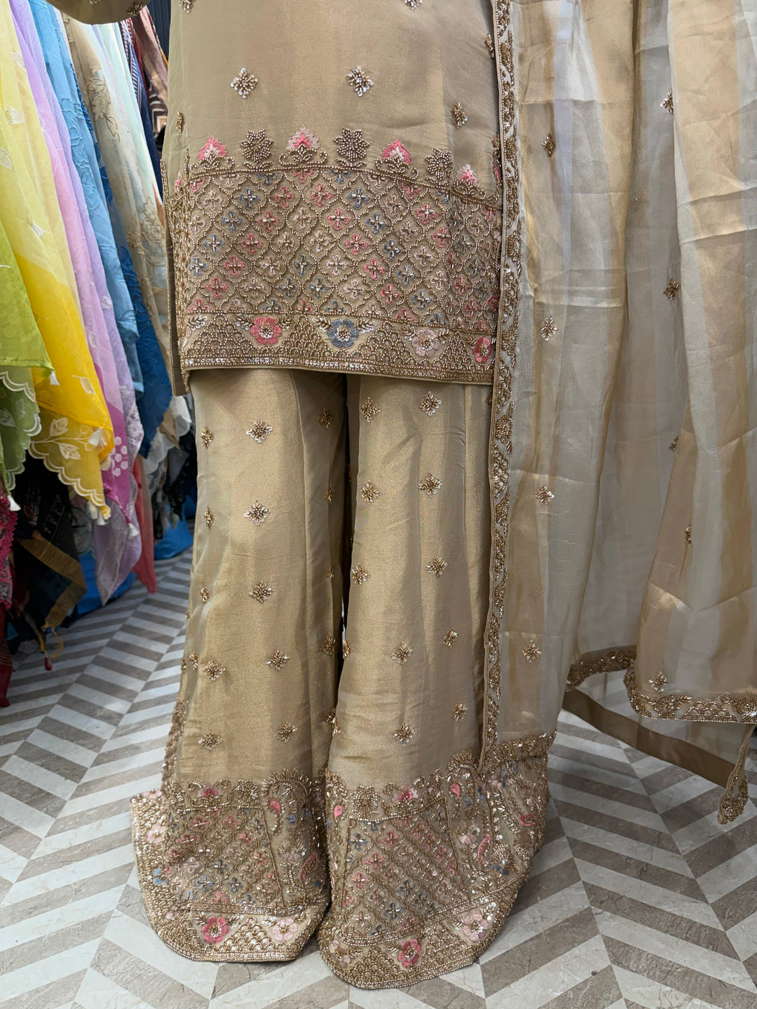Meher – Gold Tissue Heavy Handwork Sharara Set