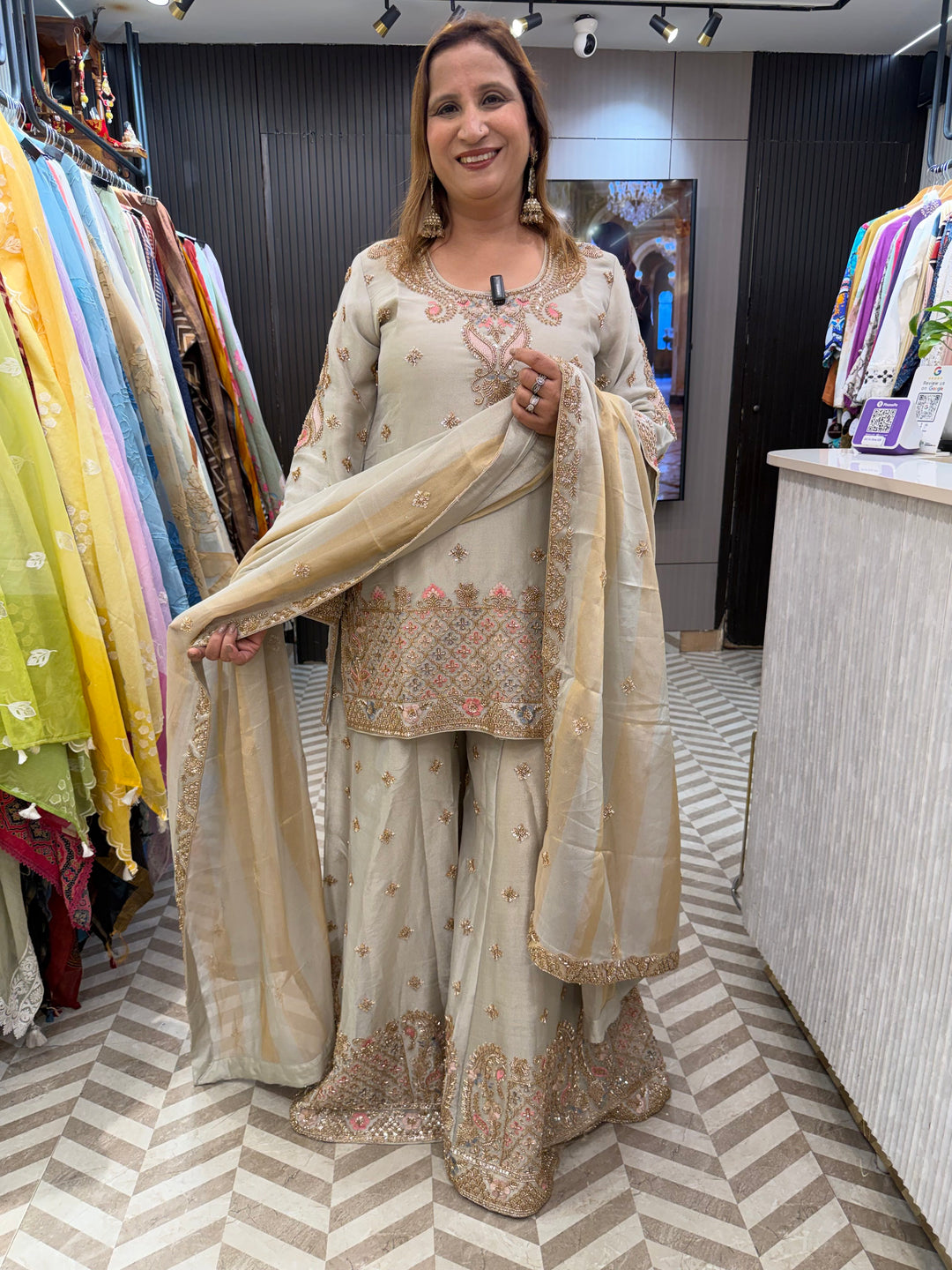 Meher – Grey Tissue Heavy Handwork Sharara Set