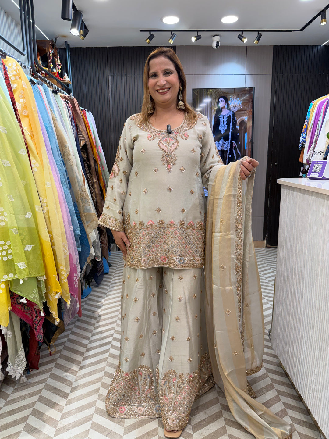 Meher – Grey Tissue Heavy Handwork Sharara Set