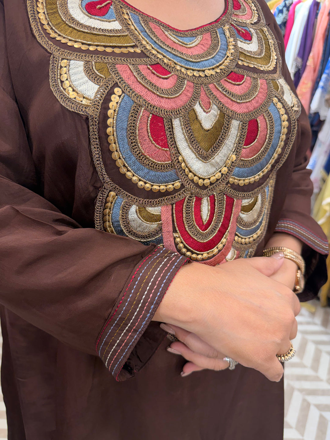 Alina – Brown Silk Embroidered Cord Set