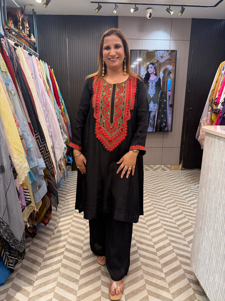 Alina – Black Silk Embroidered Cord Set