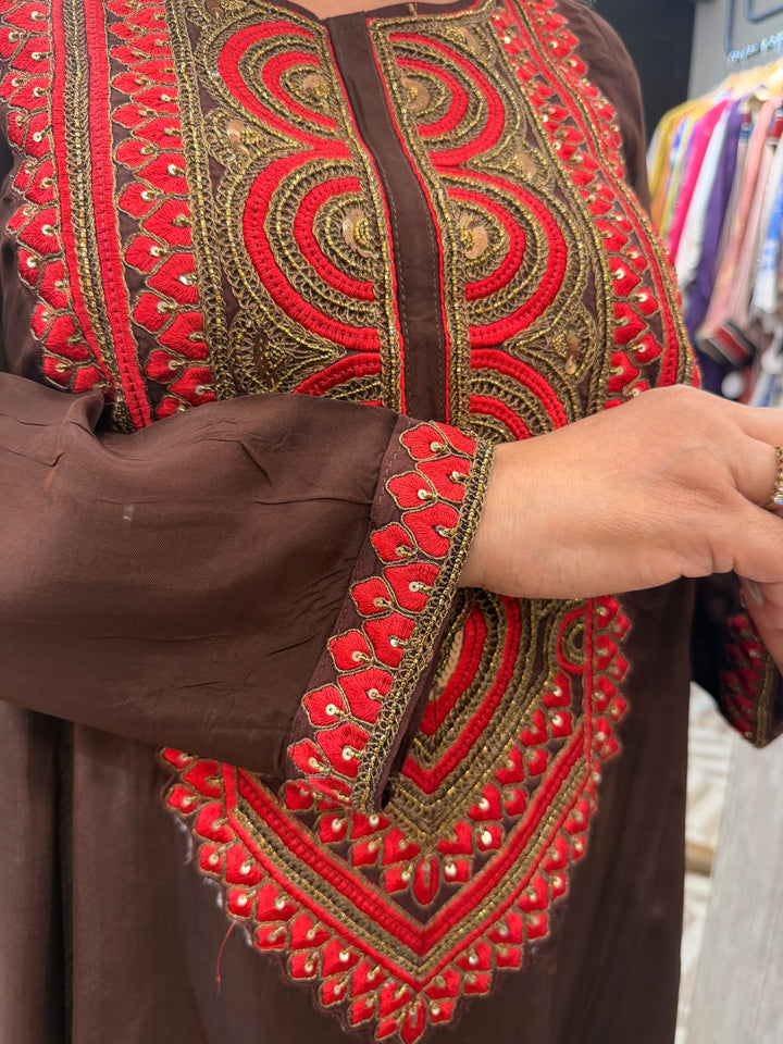 Alina – Brown Silk Embroidered Cord Set