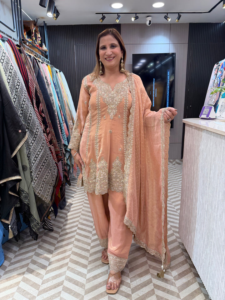Zohra – Tissue Embroidered Short Anarkali Farshi Suit DBPJ901