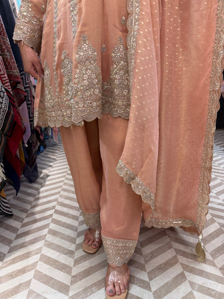 Zohra – Tissue Embroidered Short Anarkali Farshi Suit DBPJ901