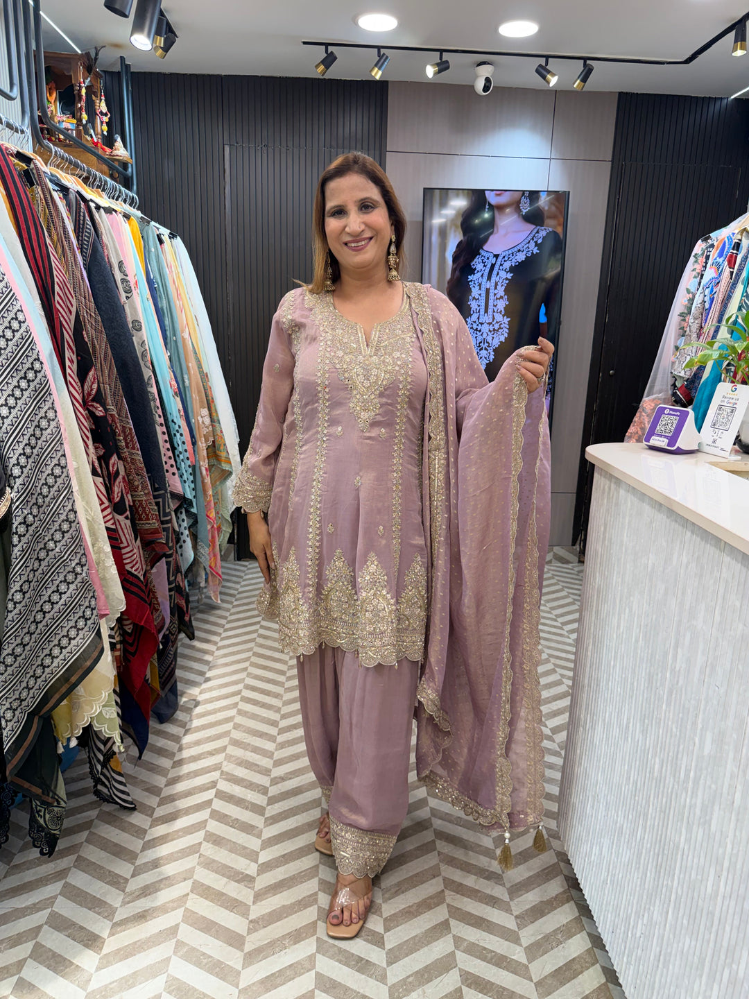 Zohra – Tissue Embroidered Short Anarkali Farshi Suit DBPJ902