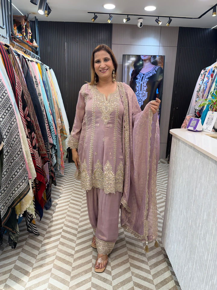 Zohra – Tissue Embroidered Short Anarkali Farshi Suit DBPJ902