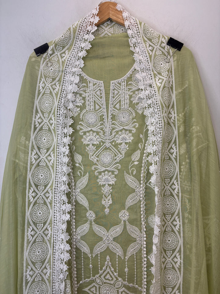 Avelia – Green Mul Cotton A-Line Handwork Suit