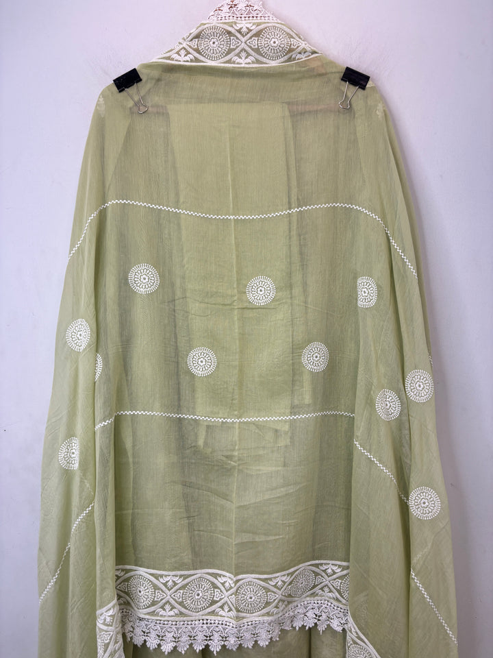 Avelia – Green Mul Cotton A-Line Handwork Suit