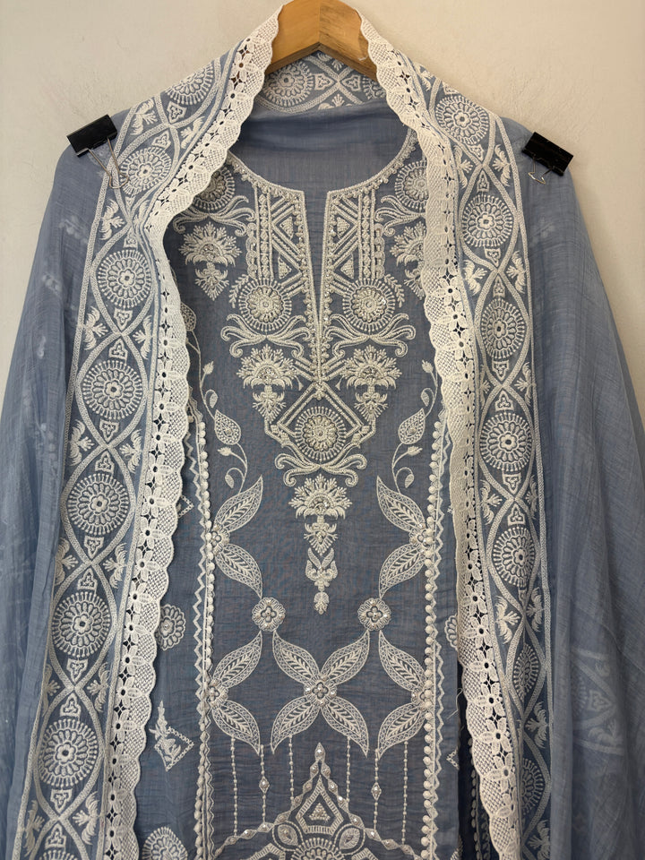 Avelia – Grey Mul Cotton A-Line Handwork Suit
