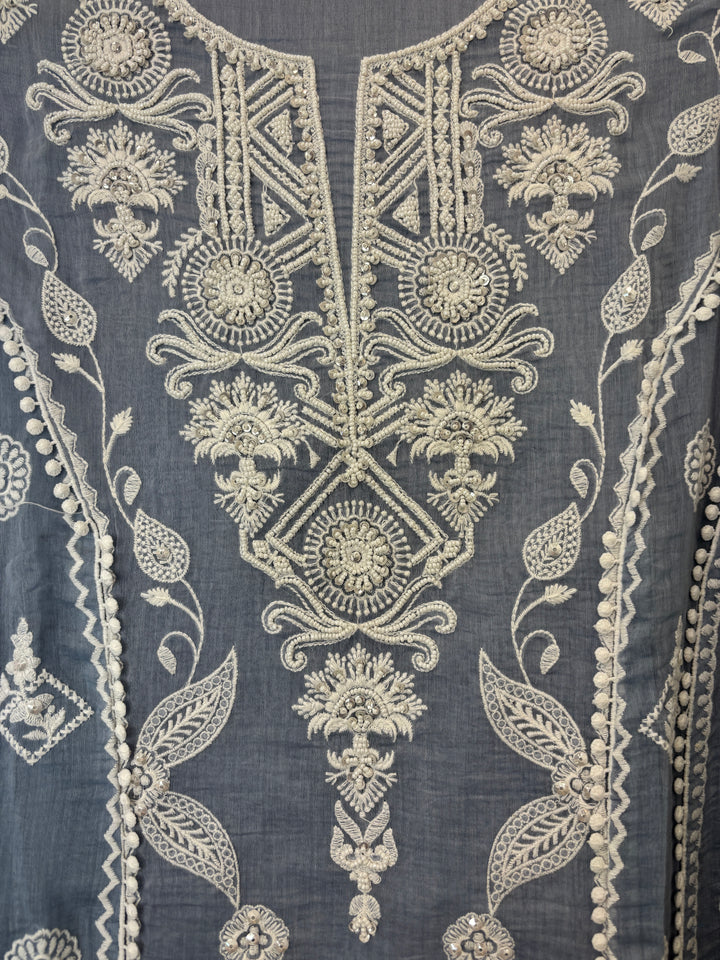 Avelia – Grey Mul Cotton A-Line Handwork Suit