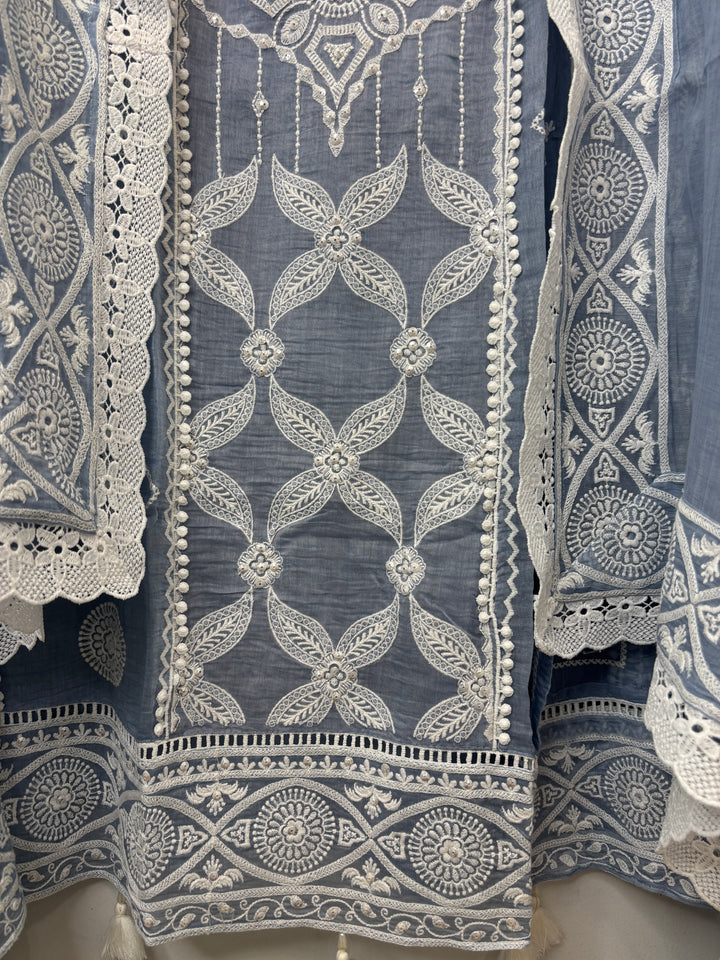 Avelia – Grey Mul Cotton A-Line Handwork Suit