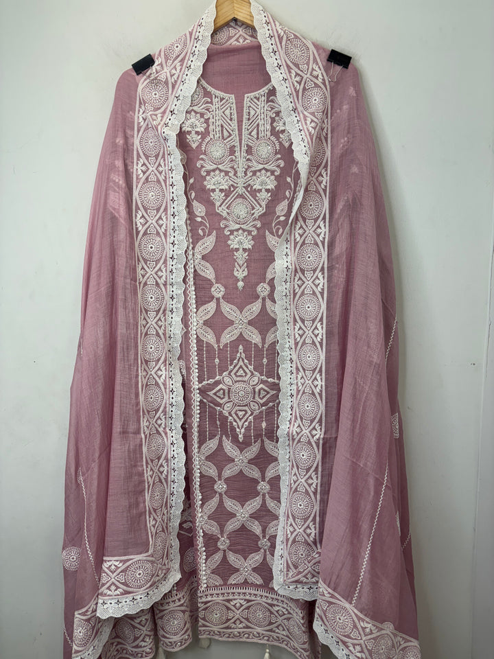 Avelia – Pink Mul Cotton A-Line Handwork Suit