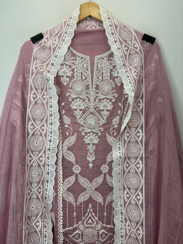 Avelia – Pink Mul Cotton A-Line Handwork Suit