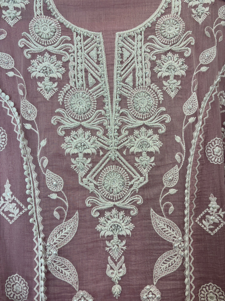 Avelia – Pink Mul Cotton A-Line Handwork Suit