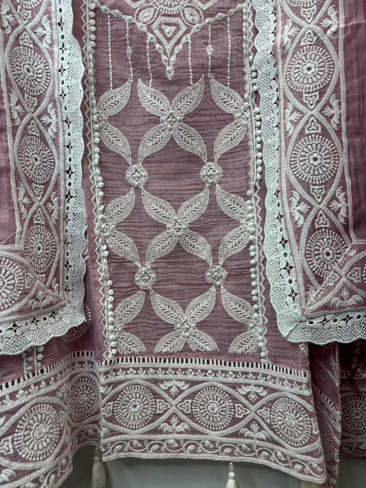 Avelia – Pink Mul Cotton A-Line Handwork Suit
