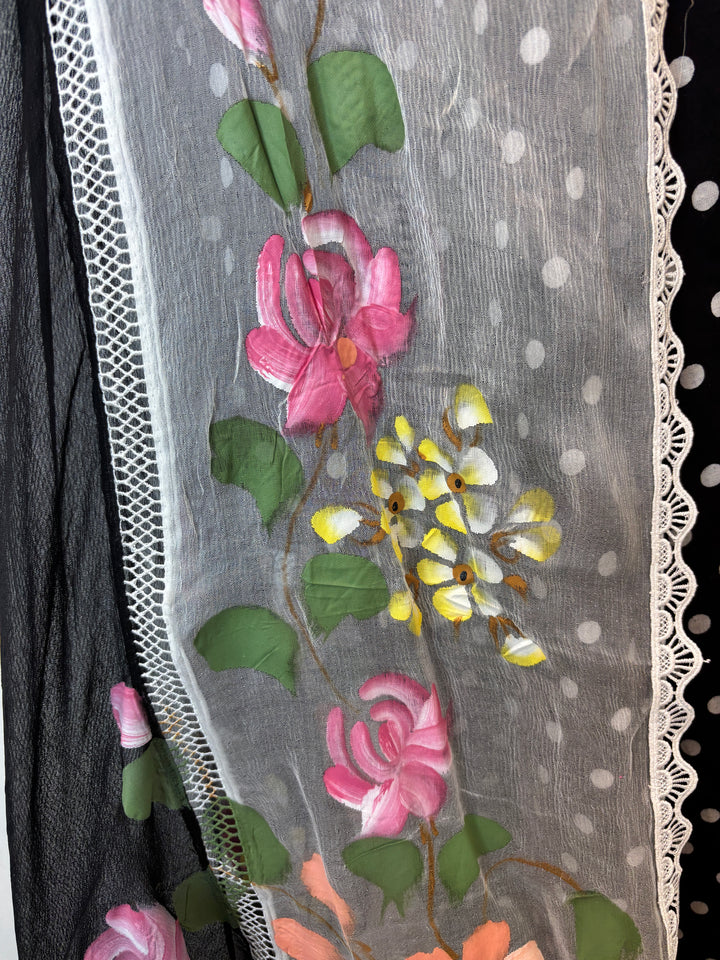 Polina – Black Cotton Polka Embroidered Suit