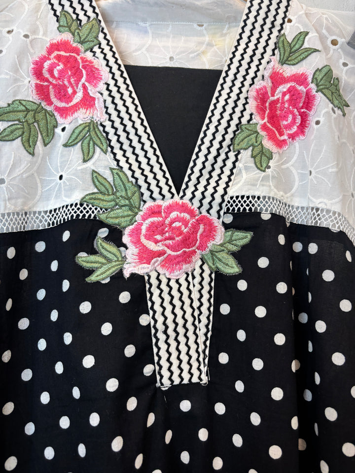 Polina – Black Cotton Polka Embroidered Suit