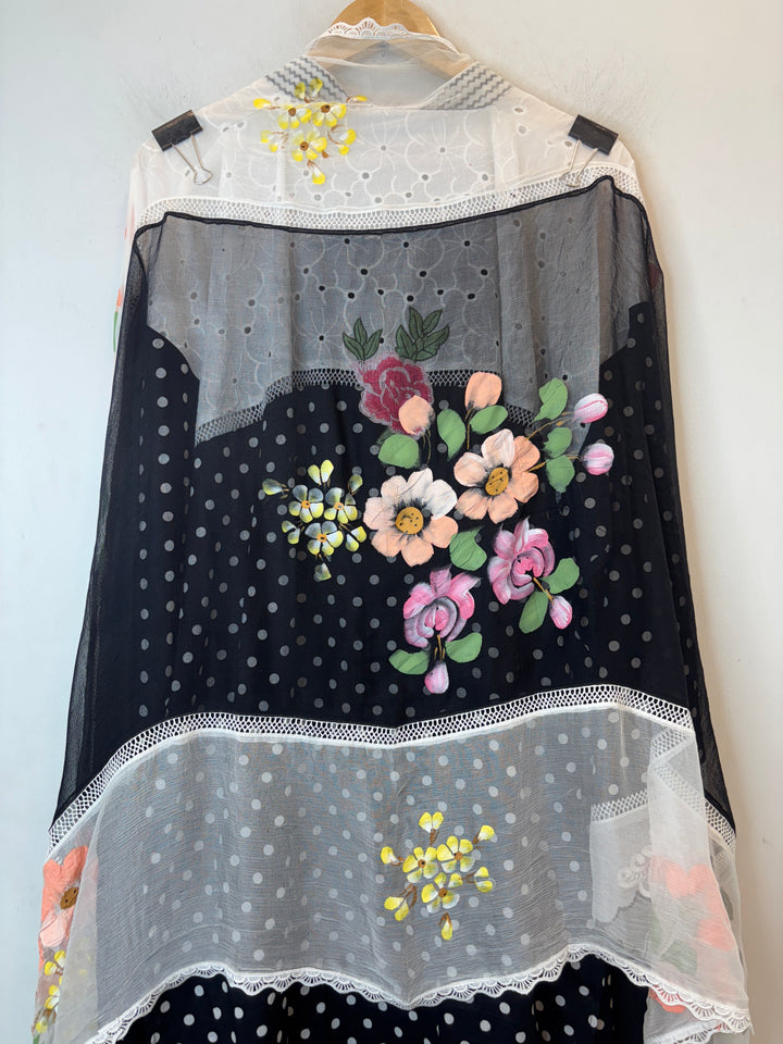 Polina – Black Cotton Polka Embroidered Suit
