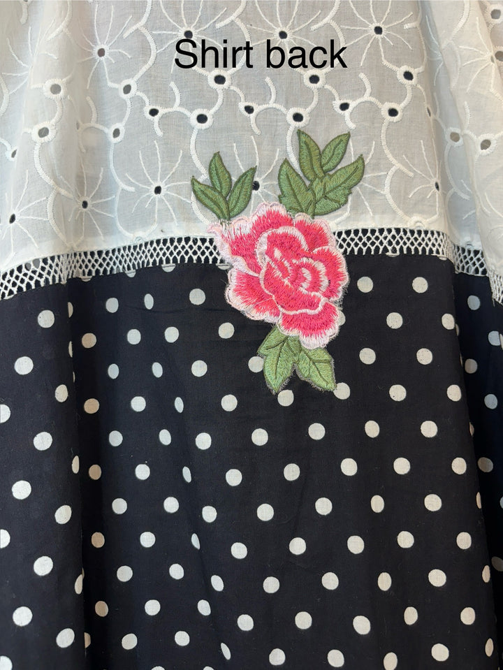Polina – Black Cotton Polka Embroidered Suit