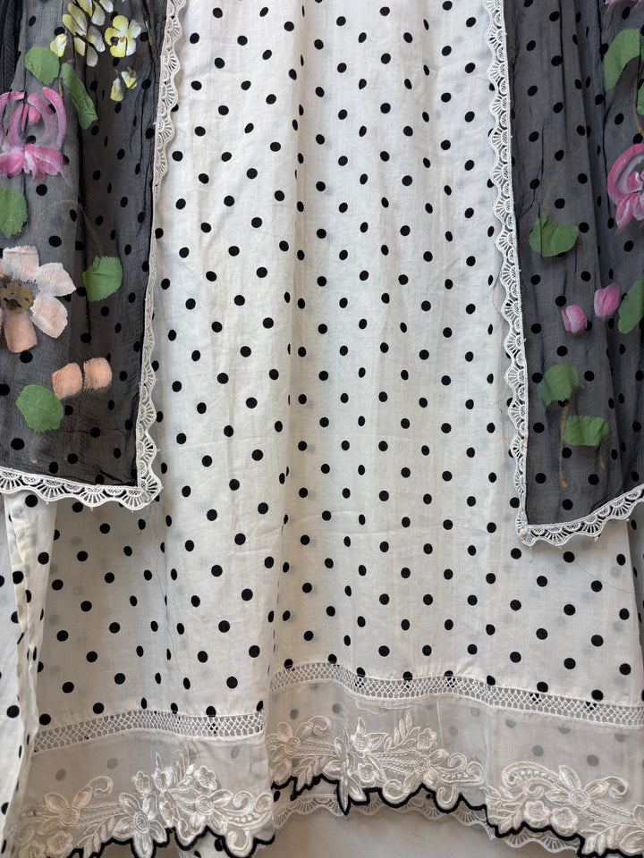 Polina – White Cotton Polka Embroidered Suit