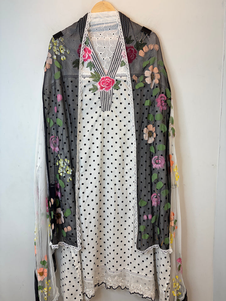 Polina – White Cotton Polka Embroidered Suit