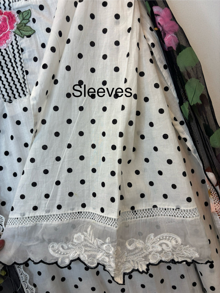Polina – White Cotton Polka Embroidered Suit