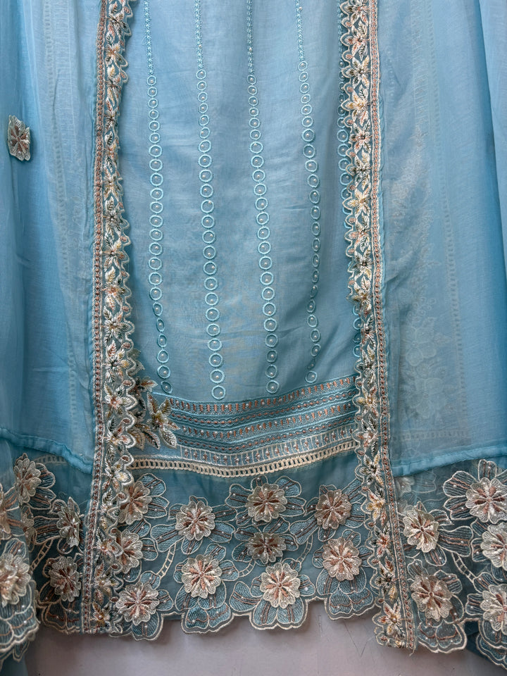 Florisse – Blue Mul Cotton 3D Pearl Suit