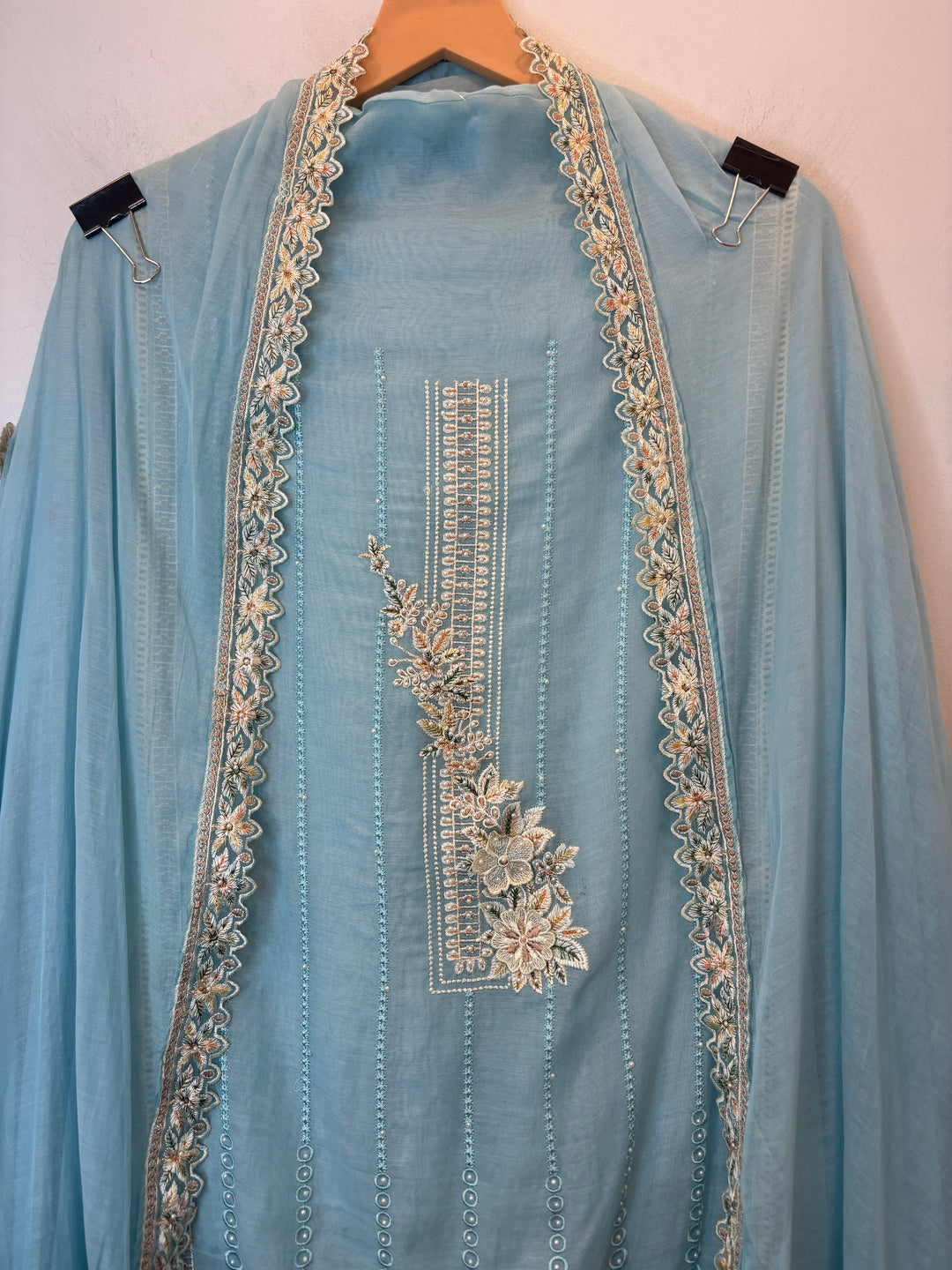 Florisse – Blue Mul Cotton 3D Pearl Suit